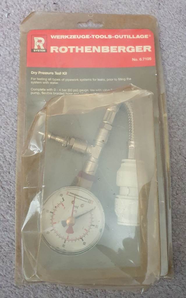 ROTHENBERGER Dry Pressure Test Kit 0-4 Bar 60psl 15mm Plumbing BRAND NEW 