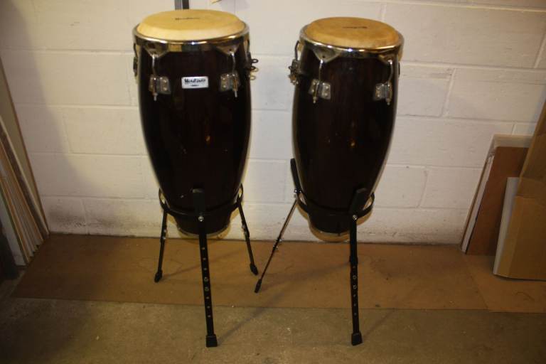 Meinl Headliner Dark Brown Fibreglass Conga Drums 10in + 11in + Basket Stands ~ Like New ~ £275 ono