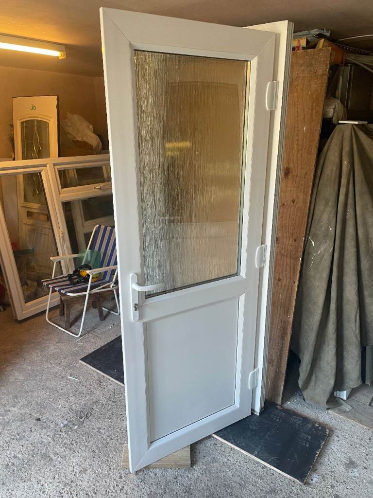 UPVC DOOR 201 x 83 cm - BEAUTIFUL UPVC DOUBLE GLAZED DOOR - OBSCURE GLASS (REF: DX204)