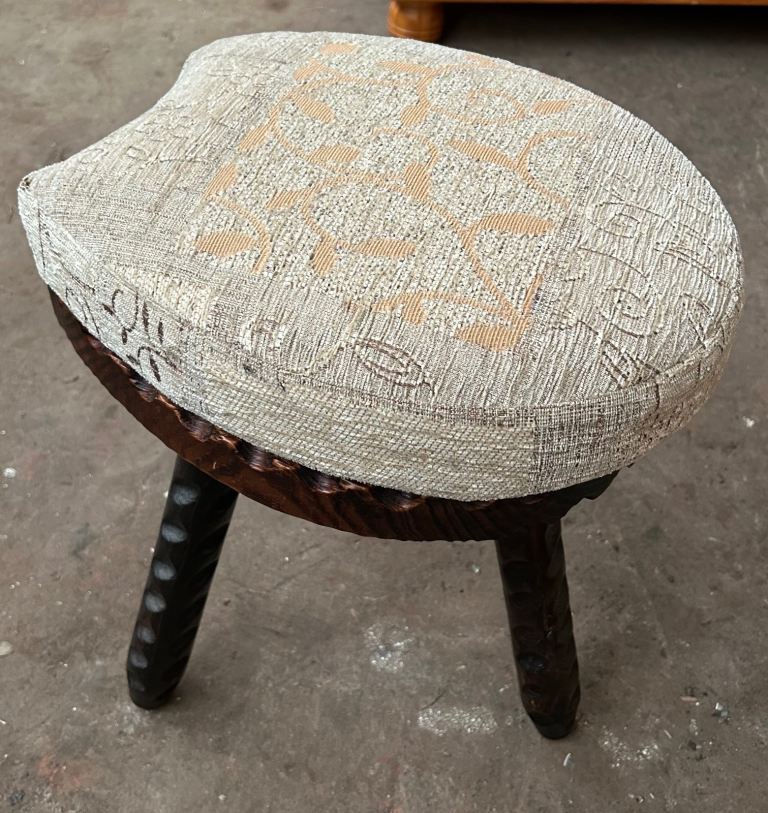 Wooden Carved Horseshoe Tripod Stool