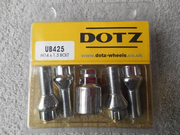 Locking Wheel Bolts - DOTZ UB425 M14 x 1.5, 25mm Long    Fit VW AUDI