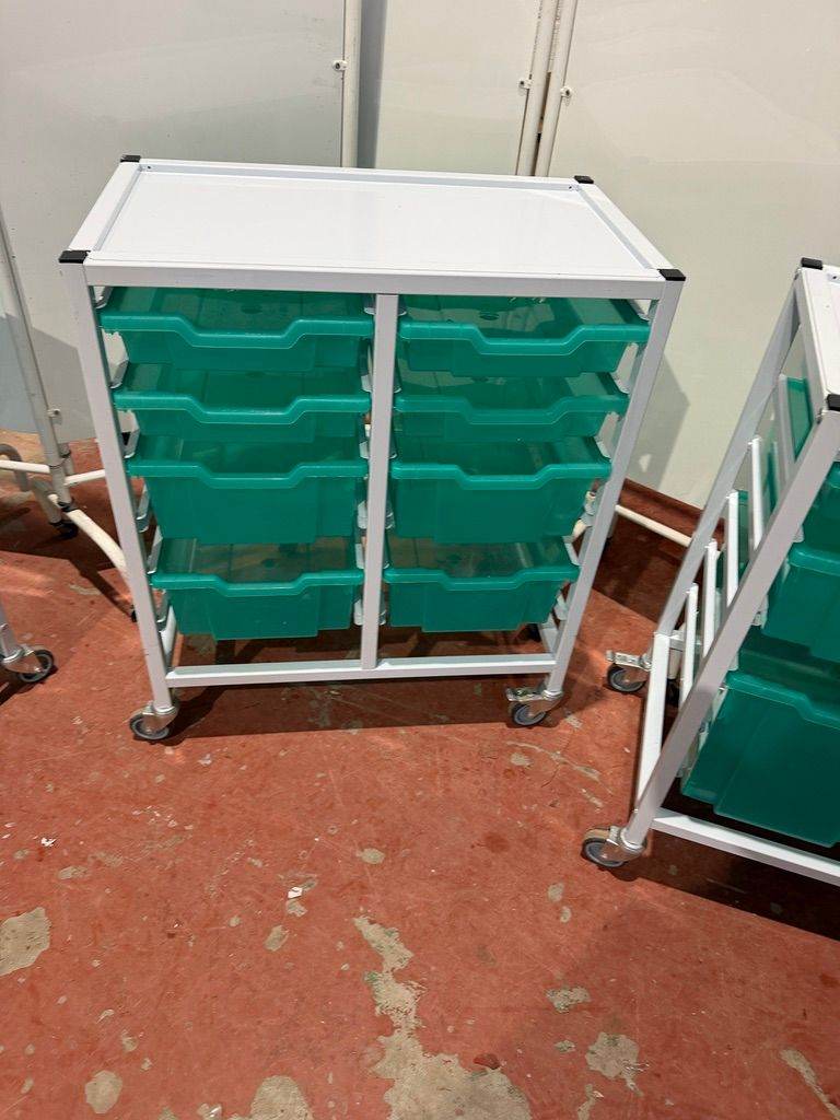 Gratnells Salon Hairdresser Barber Beauty Medical Double Trolley Storage Cart/8 Trays