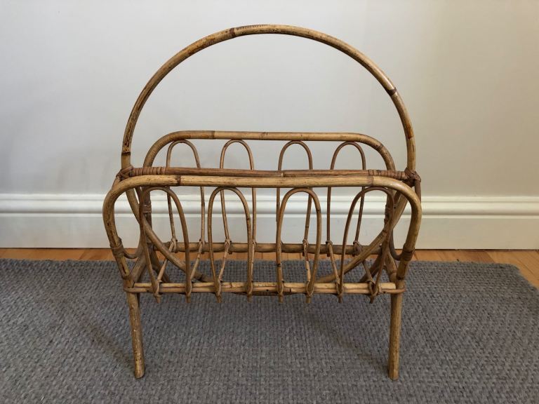 Vintage Mid Century Cane Magazine Rack