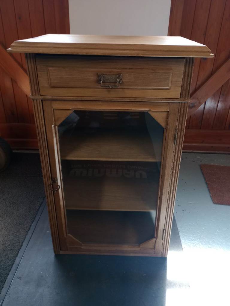 Antique, stripped wood, glazed cabinet