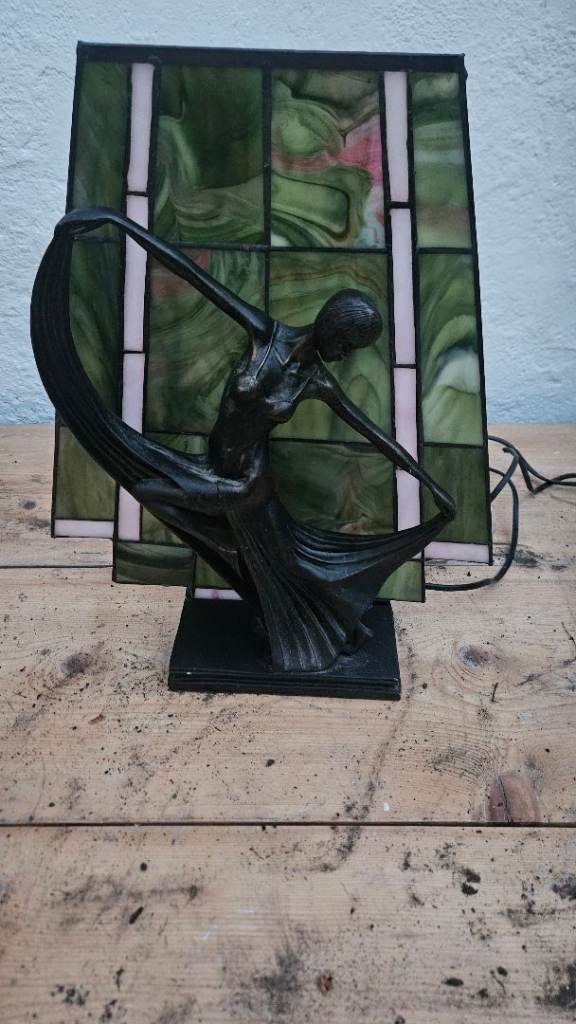 Art Deco Style Dancer Lamp with Stained Glass Shade
