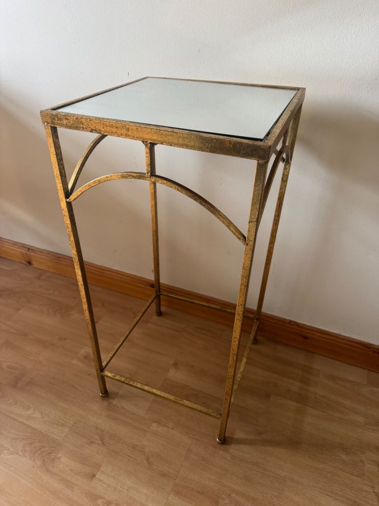 Gold Side Table Mirror Topped Shabby Chic Art Deco Retro