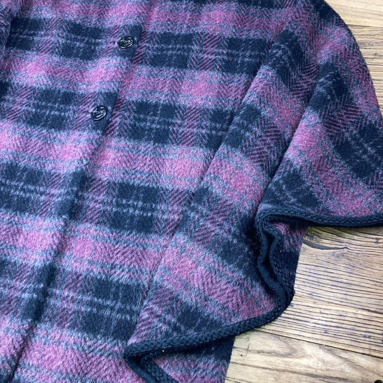 Tartan Blanket Cape Coat Wool Look Anchor Buttons One Size
