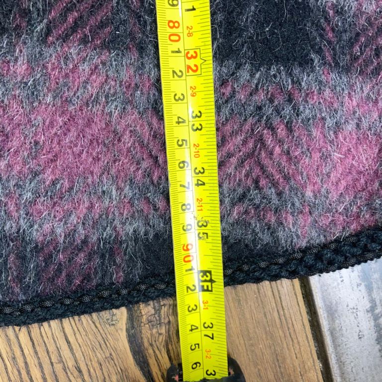 Tartan Blanket Cape Coat Wool Look Anchor Buttons One Size