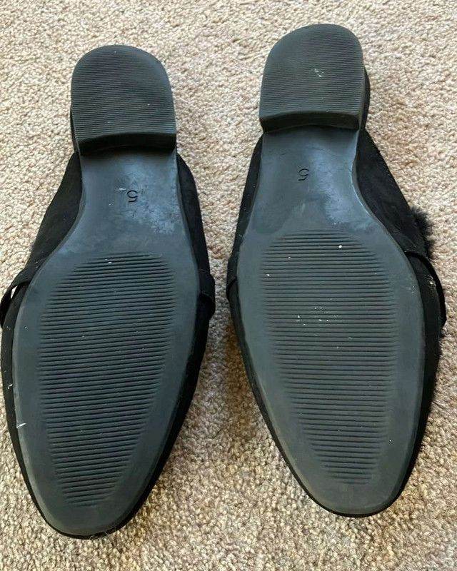 River Island Black Faux Fur Mules size 5