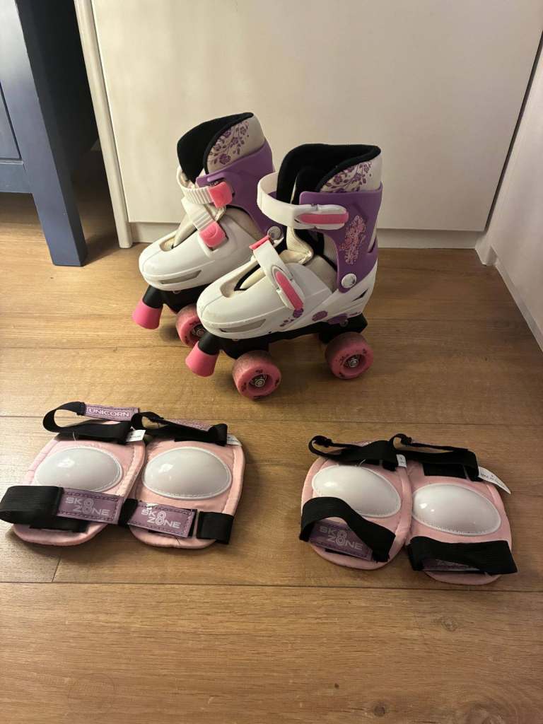 Roller Skates Set girls (Adjustable Size 9–12) – Pads Included