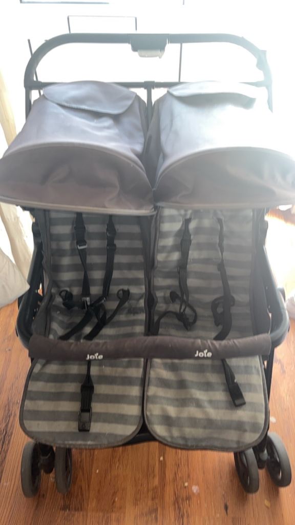 Joie Twin Pushchair - Grey Striped, Good Condition