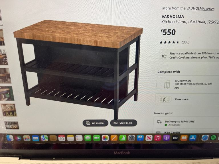 IKEA VADHOLMA Kitchen Island - Black/Oak, New