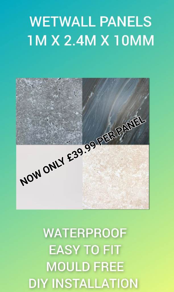 SALE 1m x 2.4m x 10mm wetwall super panel bathroom kitchen hall mediawalls salons hairdresser