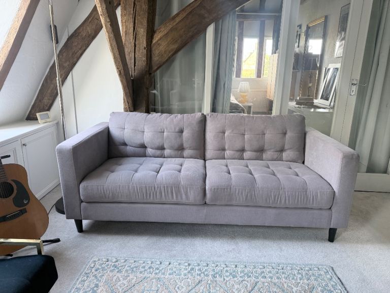 2 x Mid Century Box Style Grey Sofas Italian Made