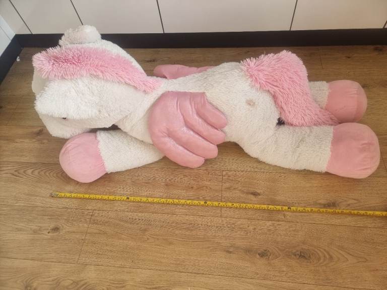 Large white and pink horse soft toy