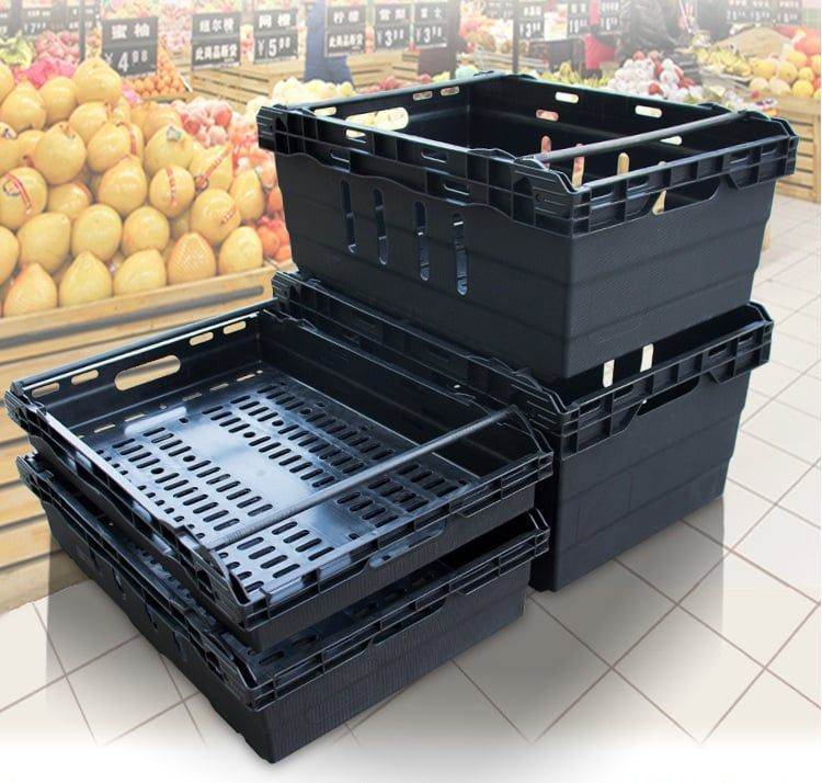 Used Strong Storage Plastic Stackable Mesh Fruit Vegetable Basket 595*400*250mm