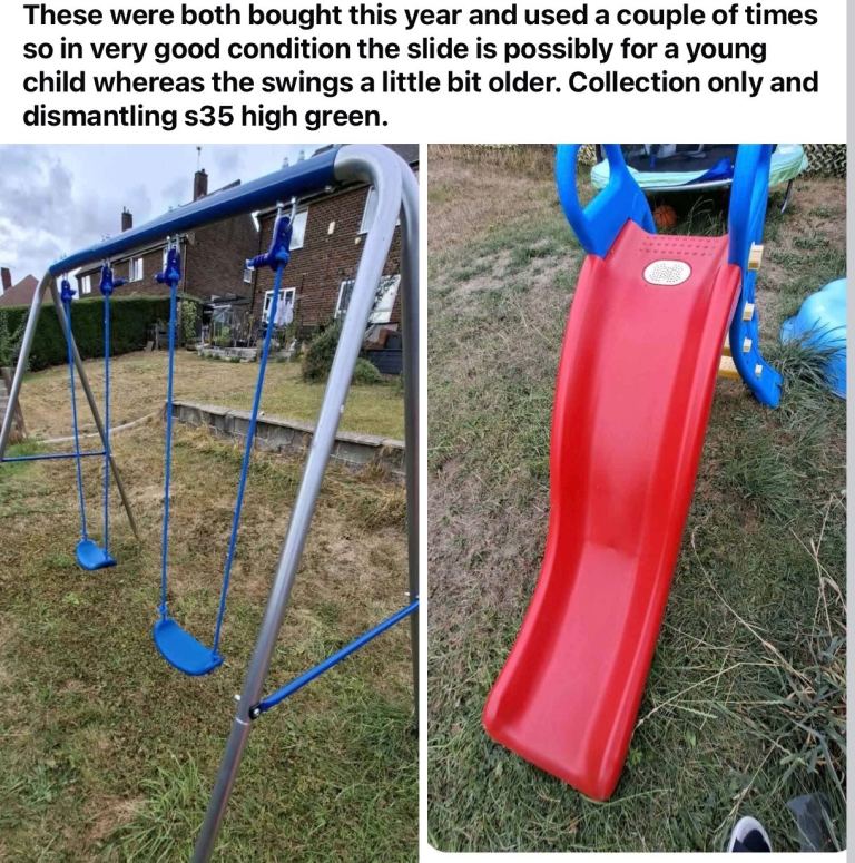 Children's Garden Swing Set – Good Condition, Blue Seats