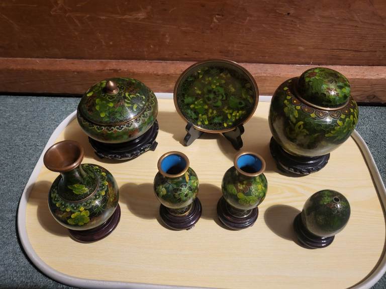 image for Vintage Cloisonne Large Collection Vases - pots and more - all on stands