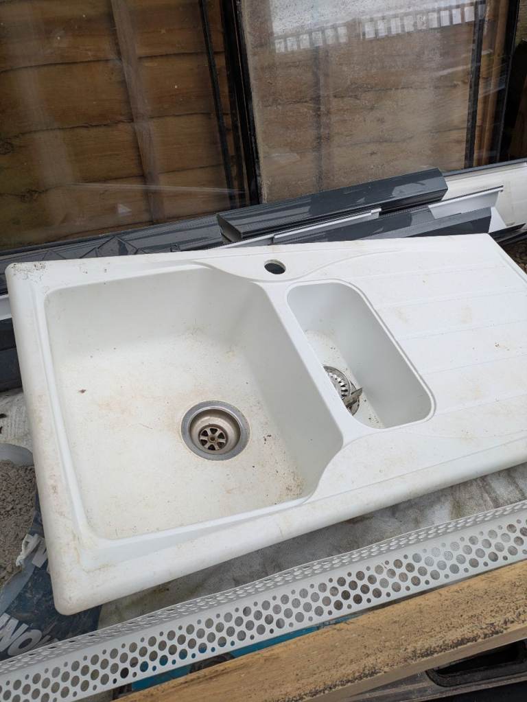 White plastic kitchen sink