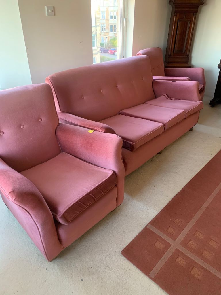 Suite with two chairs and three seater sofa. 