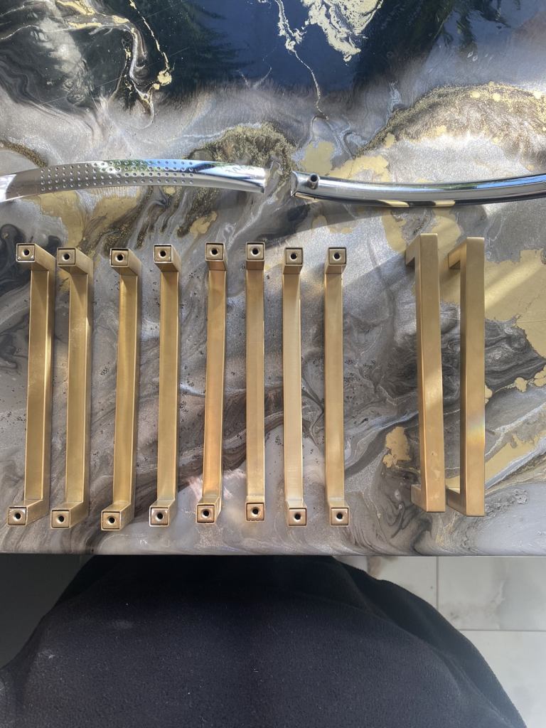 Brushed gold kitchen door handles 
