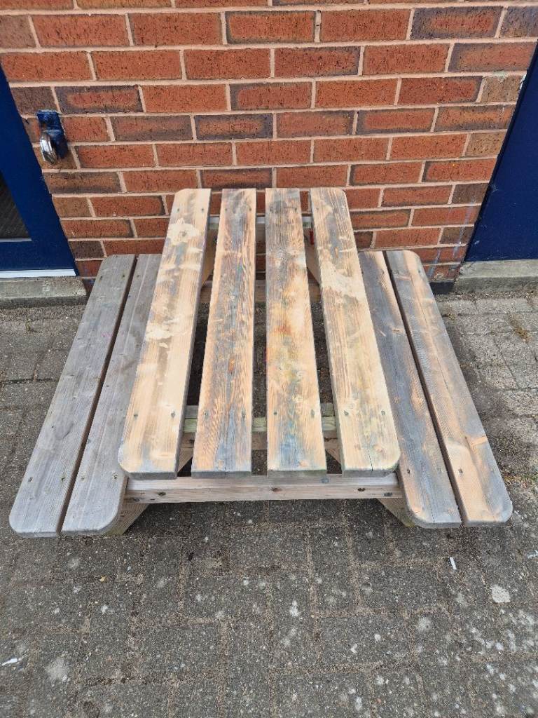 Wooden Picnic Table and Benches – Used, Solid Condition