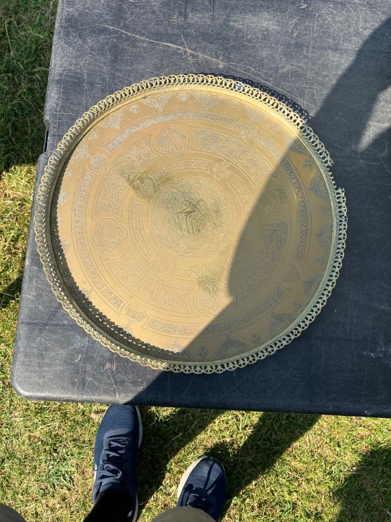 Large Vintage Brass Tray with Detailed Engravings