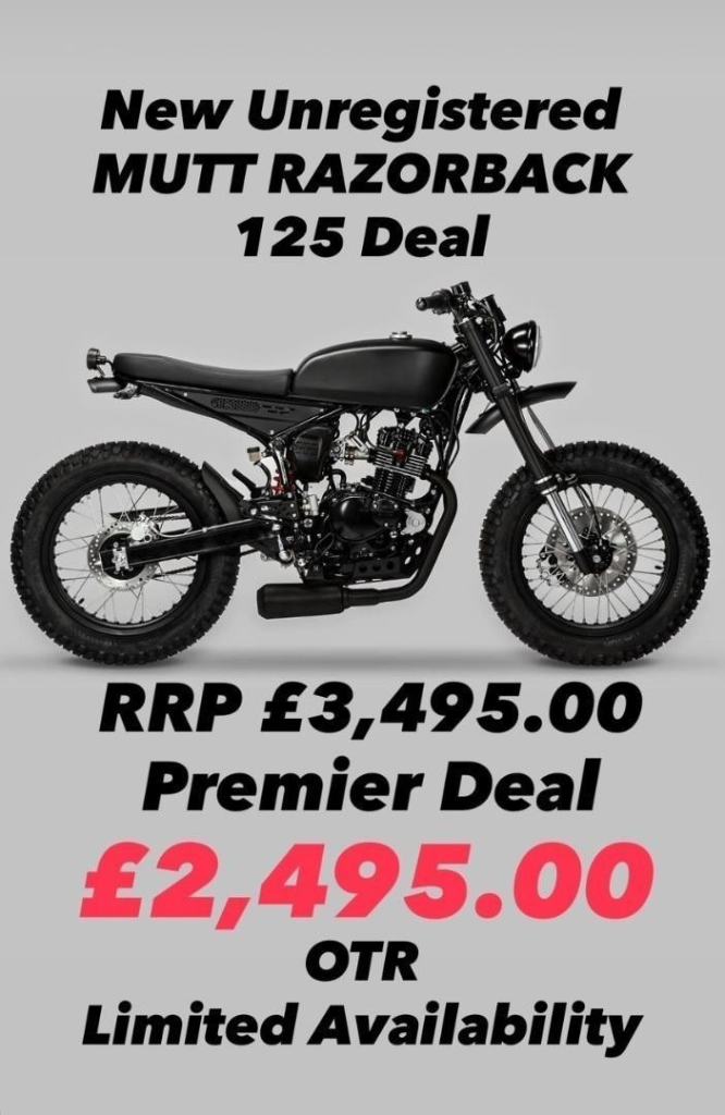 New Unregistered Mutt Razorback Matt Black 125 Motorcycle Save 1K 