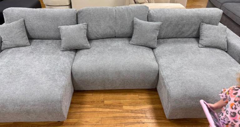 Large Grey Fabric Corner Sofa – great Condition