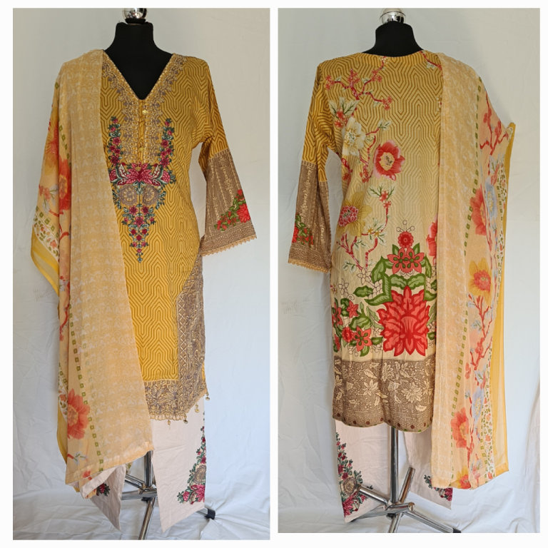 Maria.B. M, XL. Womens Asian Pakistani 3piece suit. Floral. Readymade salwar kameez dupatta