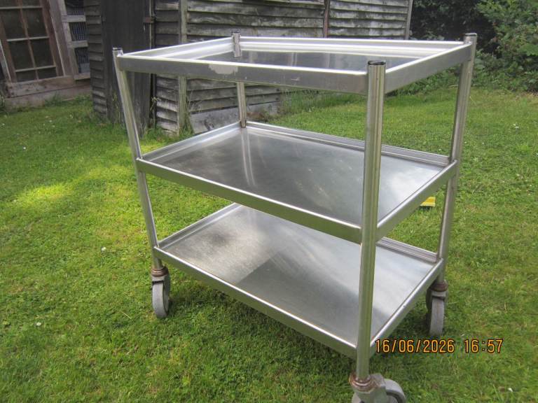 Stainless Steel Catering Trolley on Wheels – Good Condition 