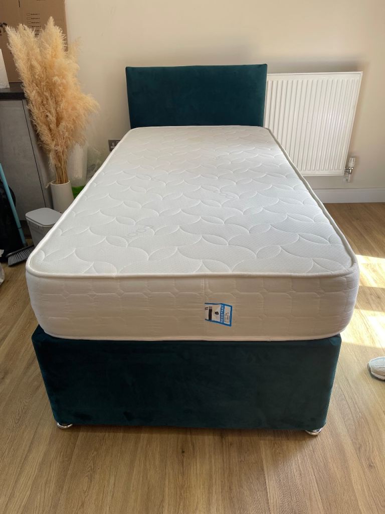 Single bed frame with storage, and mattress 