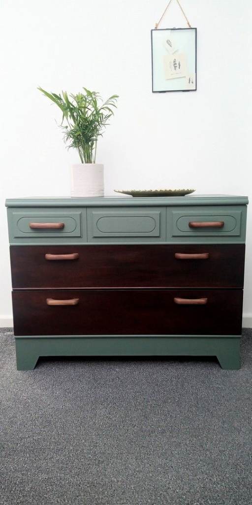 Upcycled beautiful chest - two-colours  (SERENITY + WALNUT)
