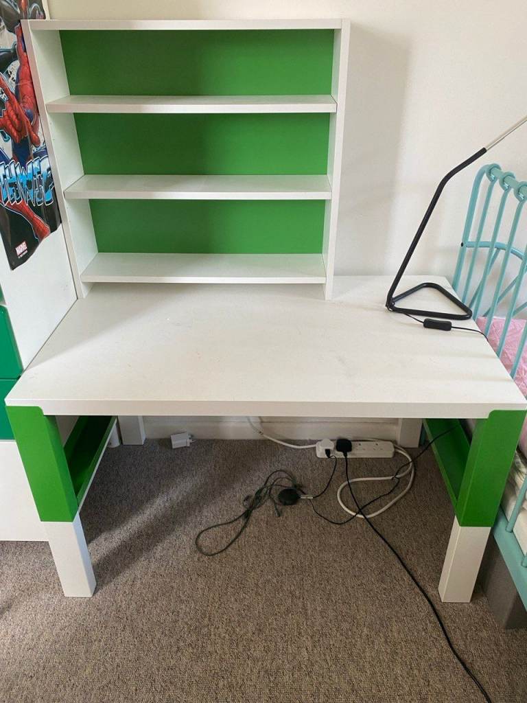 White & Green Children's Study Desk with Shelves