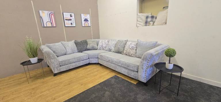 LARGE GREY CORNER SOFA WITH HIGH ARMS DELIVERY AVAILABLE