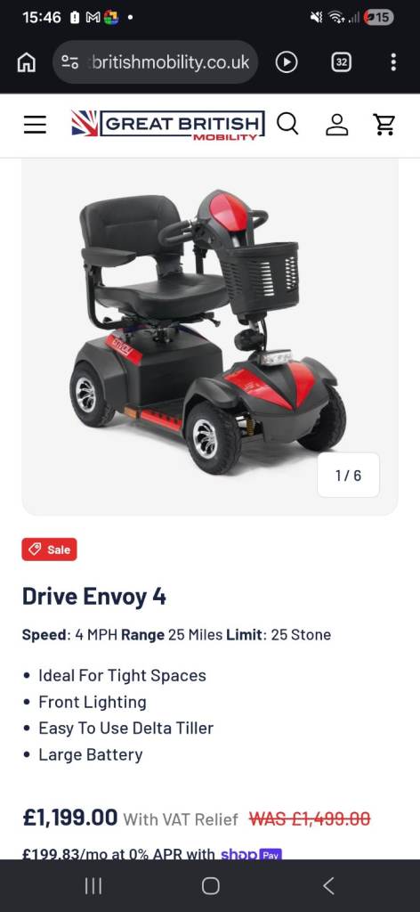 Drive Envoy 4 Mobility Scooter - Red and Black, Good Condition