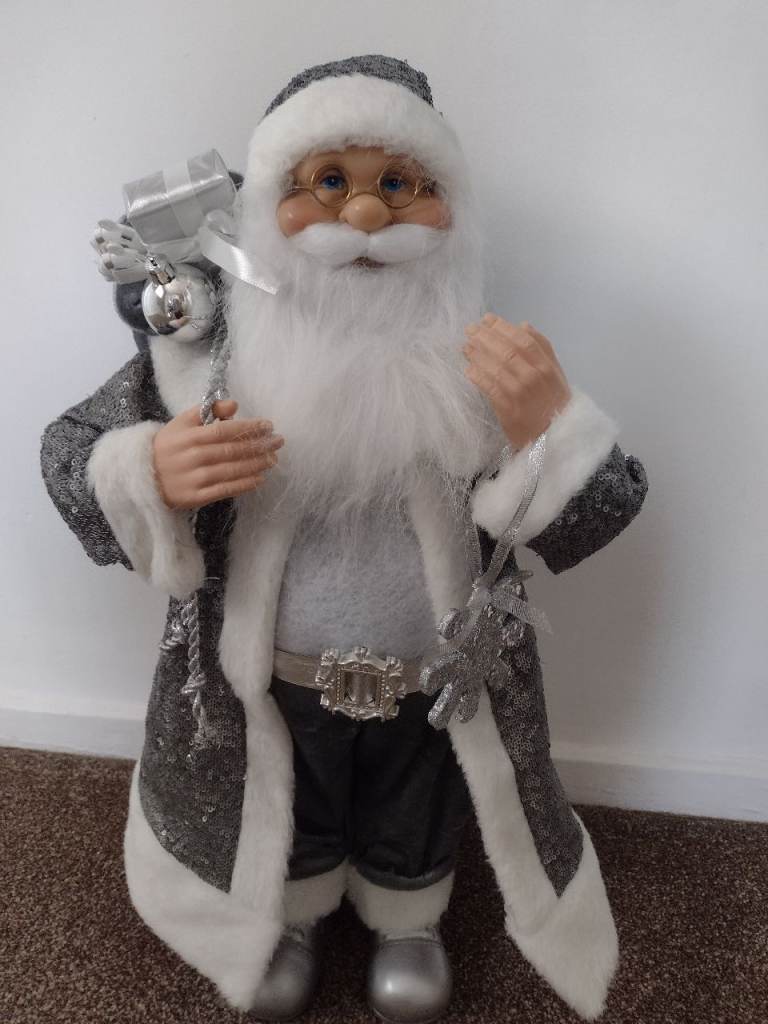 Silver & White Christmas Santa Decoration – Good Condition