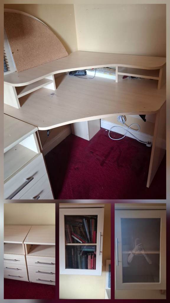 Corner Computer Desk with Storage Unit and Wall Cabinet