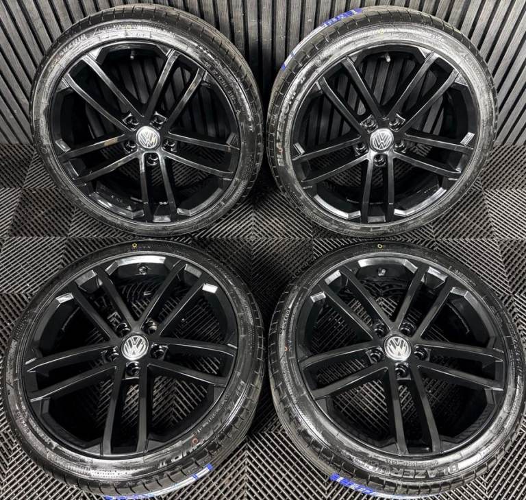 18" GENUINE VW GOLF NOGARO GTD R BLACK GTI GT MK7 ALLOY WHEEL TYRES