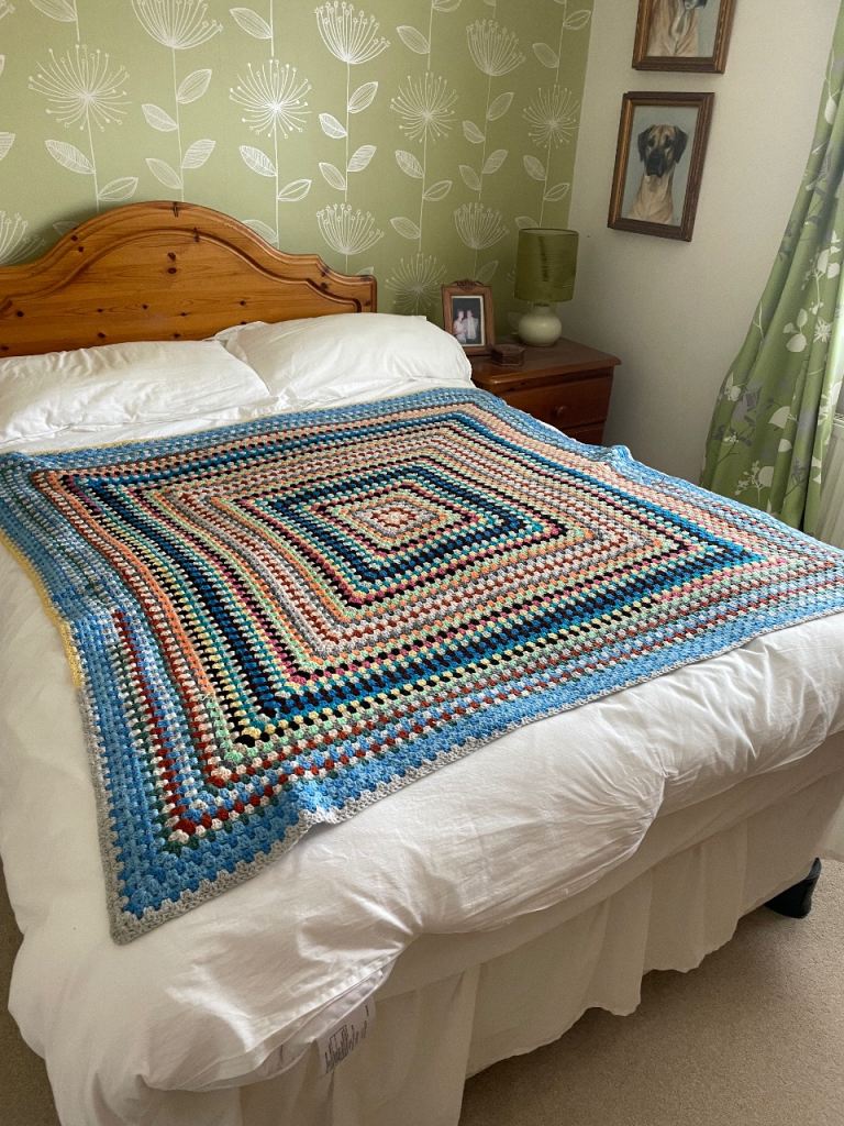 Large Vintage Handmade Crochet Knit  Square Blanket Throw Bed Sofa 145cm x 145cm