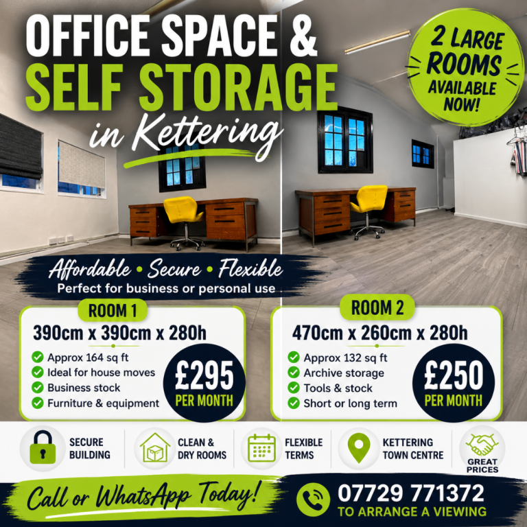 Large Secure Storage Rooms Available in Kettering | Business & Household Storage | From £250 PCM