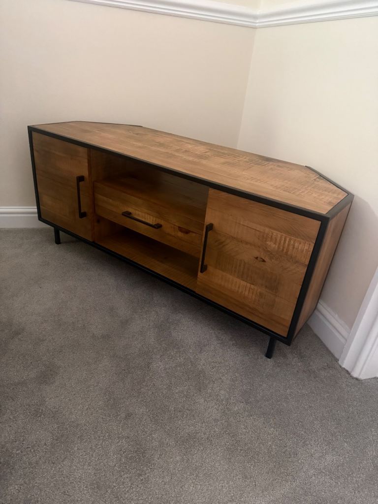 Next range Stylish Corner TV Unit / Sideboard – Wood & Metal, Good Condition
