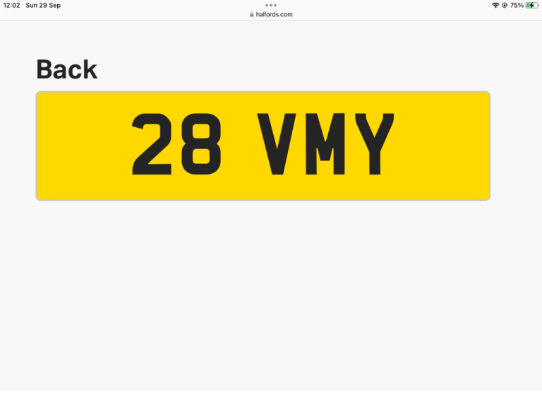 Cherished Number plate for sale 28 VMY.