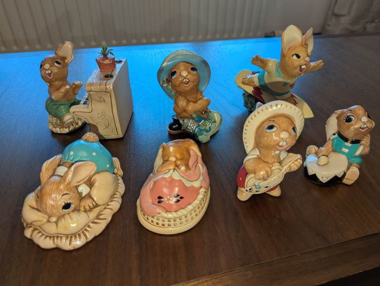 Pendelfin rabbit vintage ornaments. Set of 7.