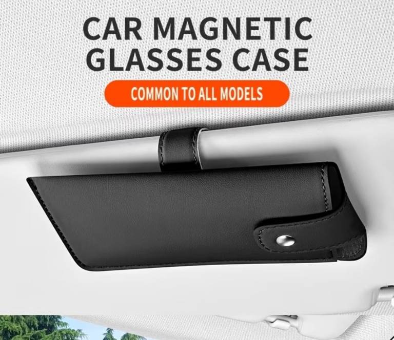 Car magnetic eye glasses storage case sun visor clip
