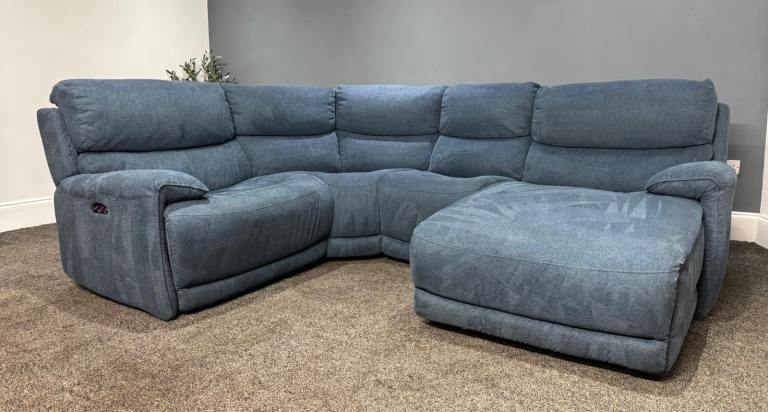 SCS Blue Demin Power Recliner & Chaise  With Adjustable Headrest  £495 Free Local Delivery