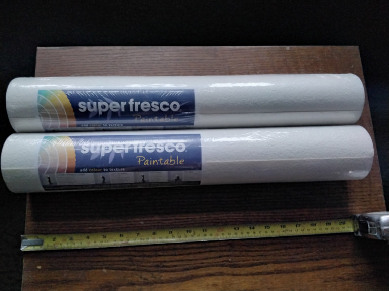 2 SUPERFRESCO,Paintable ,Wallpaper,Pattern No.16134,Hessian Wallcovering-White, Batch No.C