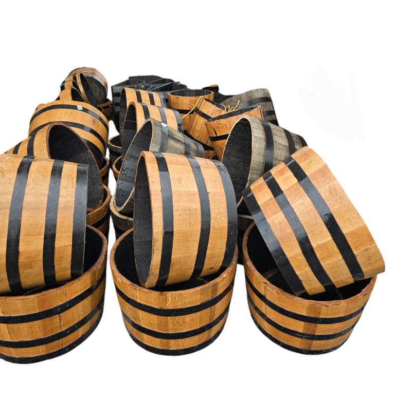 ½ and ¼ cut oak barrel planters and Garden Furniture ornaments