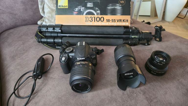 Nikon D3100 DSLR Camera Bundle – 2 Nikon Lenses, Tripod, Fisheye/Macro Lens + Box