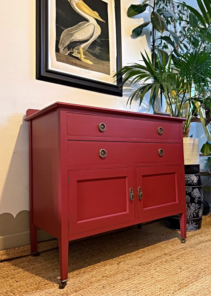 Newly refurbished antique sideboard cabinet red wash stand 